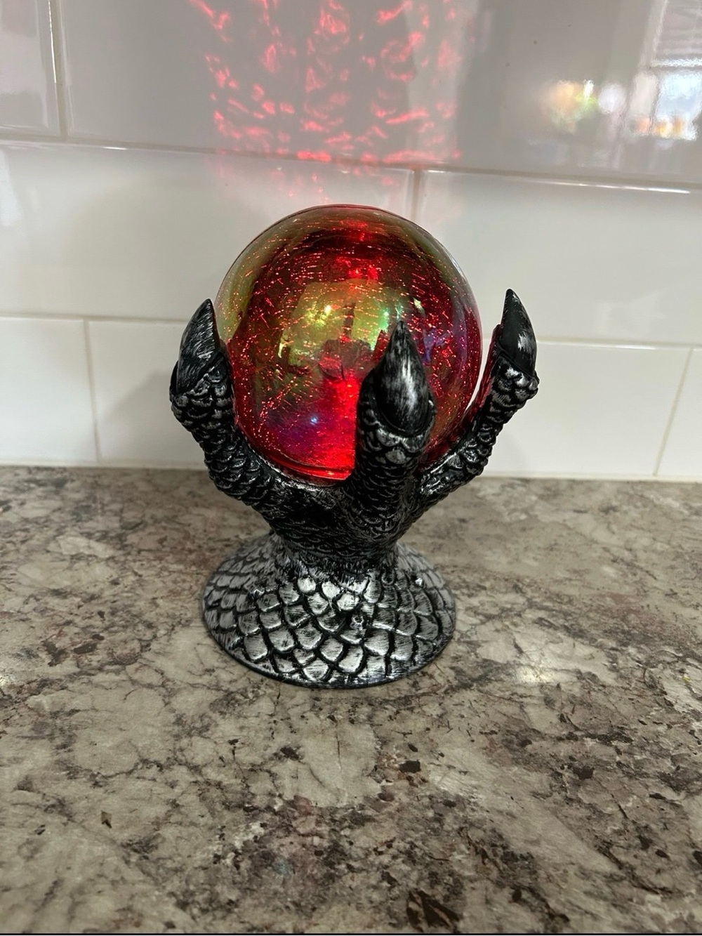 Dragon Claw Crystal Ball Accent - Red/Gold Halloween Decor
